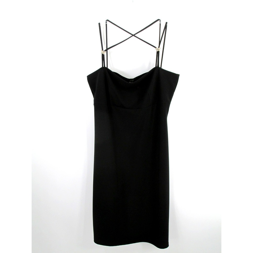 EYE CANDY Midi Little Black Party Dress Women XL Jeweled Butterflies Stretch Y2K
